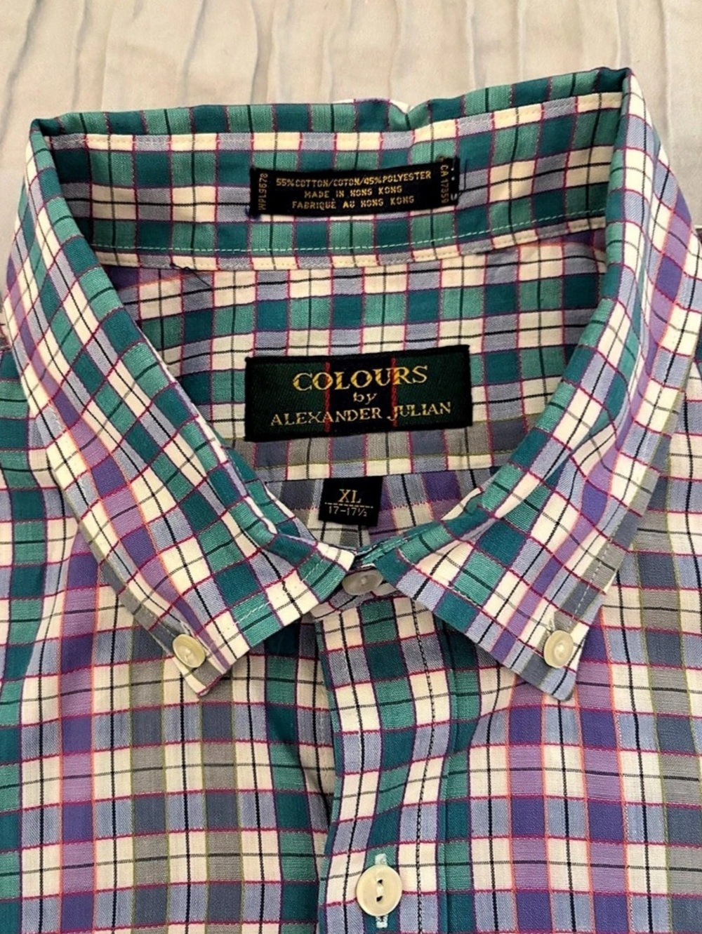 Vintage 90s Colours by Alexander Julian Plaid Button Down Shirt XL Short Sleeve